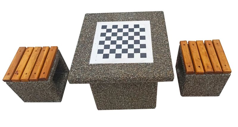 Set masa de sah cu doua scaune din beton