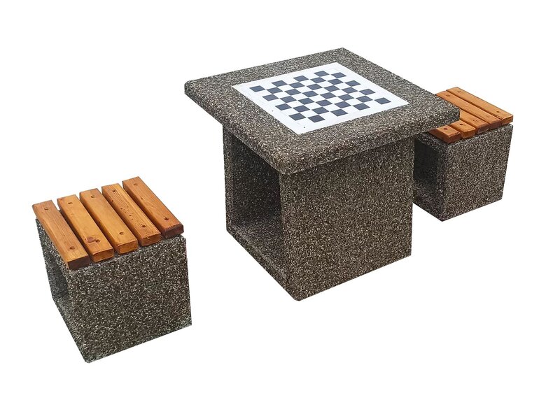 Set masa de sah cu doua scaune din beton